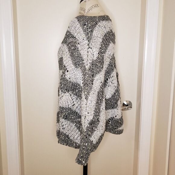 Stripe Knit Poncho Sweater - Picture 3 of 9